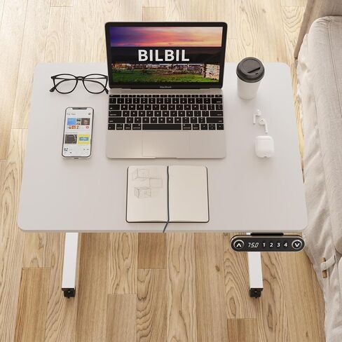 bilbil Electric Standing Desks with Lockable Wheels, 32 * 24 inch Height Adjustable Sit to Stand Desk, Overbed Laptop Table Desk, Mobile Rolling Desk, Portable Work Table for Home & Office, Black in Saudi Arabia