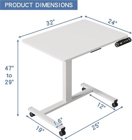 bilbil Electric Standing Desks with Lockable Wheels, 32 * 24 inch Height Adjustable Sit to Stand Desk, Overbed Laptop Table Desk, Mobile Rolling Desk, Portable Work Table for Home & Office, Black in Saudi Arabia