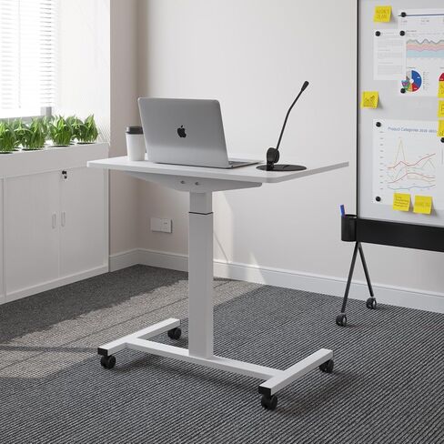 bilbil Electric Standing Desks with Lockable Wheels, 32 * 24 inch Height Adjustable Sit to Stand Desk, Overbed Laptop Table Desk, Mobile Rolling Desk, Portable Work Table for Home & Office, Black in Saudi Arabia