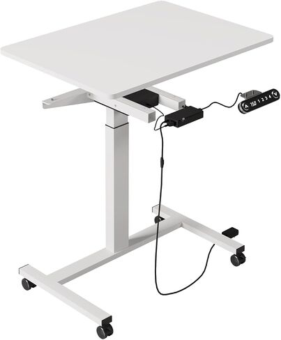 bilbil Electric Standing Desks with Lockable Wheels, 32 * 24 inch Height Adjustable Sit to Stand Desk, Overbed Laptop Table Desk, Mobile Rolling Desk, Portable Work Table for Home & Office, Black in Saudi Arabia