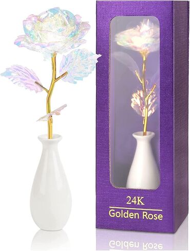 Rainbow Artificial Rose Flower Gifts for Mom with Gold Foil Stem&Ceramic Vase for Mother‘s Day for Her, Girlfriend, Rose Gifts for Women, Wife , Unique Gifts for Birthday Anniversary Mother's Day in Saudi Arabia