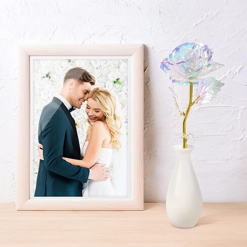Rainbow Artificial Rose Flower Gifts for Mom with Gold Foil Stem&Ceramic Vase for Mother‘s Day for Her, Girlfriend, Rose Gifts for Women, Wife , Unique Gifts for Birthday Anniversary Mother's Day in Saudi Arabia