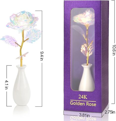 Rainbow Artificial Rose Flower Gifts for Mom with Gold Foil Stem&Ceramic Vase for Mother‘s Day for Her, Girlfriend, Rose Gifts for Women, Wife , Unique Gifts for Birthday Anniversary Mother's Day in Saudi Arabia