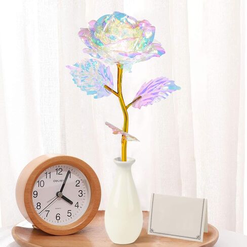 Rainbow Artificial Rose Flower Gifts for Mom with Gold Foil Stem&Ceramic Vase for Mother‘s Day for Her, Girlfriend, Rose Gifts for Women, Wife , Unique Gifts for Birthday Anniversary Mother's Day in Saudi Arabia