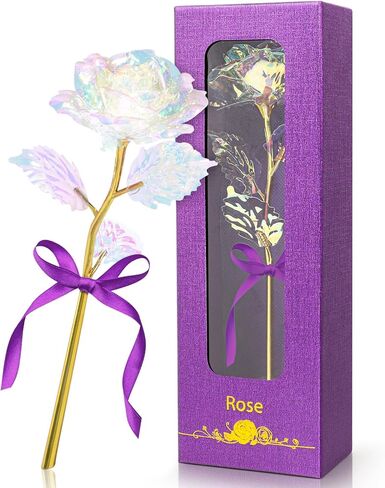Rainbow Artificial Rose Flower Gifts for Mom with Gold Foil Stem&Ceramic Vase for Mother‘s Day for Her, Girlfriend, Rose Gifts for Women, Wife , Unique Gifts for Birthday Anniversary Mother's Day in Saudi Arabia