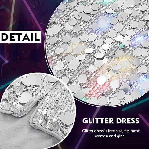 Evivin Light Up Bodycon الترتر فستان فضي سباركلي فستان قصير بريق السباغيتي حزام فساتين ملابس الحفلات الهذيان نادي زي للنساء in Kuwait