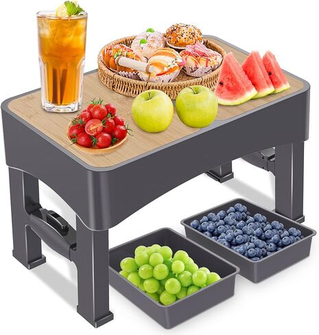 HIKEOUT Small Folding Camping Table Portable, Adjustable Height Mini Camping Table with Two Storage Bowl, Lightweight Beach Table for Outdoor, Cooking, Picnic, Grill, Camp, Fishing, Travel in Saudi Arabia