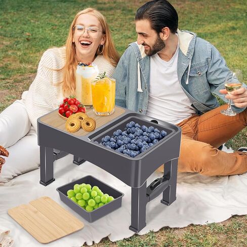HIKEOUT Small Folding Camping Table Portable, Adjustable Height Mini Camping Table with Two Storage Bowl, Lightweight Beach Table for Outdoor, Cooking, Picnic, Grill, Camp, Fishing, Travel in Saudi Arabia