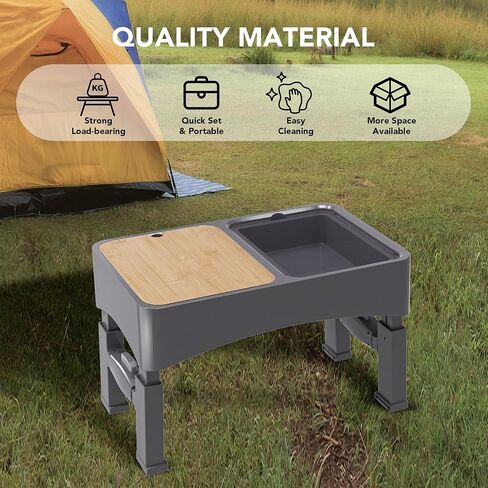 HIKEOUT Small Folding Camping Table Portable, Adjustable Height Mini Camping Table with Two Storage Bowl, Lightweight Beach Table for Outdoor, Cooking, Picnic, Grill, Camp, Fishing, Travel in Saudi Arabia