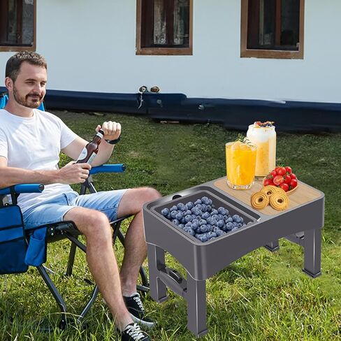 HIKEOUT Small Folding Camping Table Portable, Adjustable Height Mini Camping Table with Two Storage Bowl, Lightweight Beach Table for Outdoor, Cooking, Picnic, Grill, Camp, Fishing, Travel in Saudi Arabia