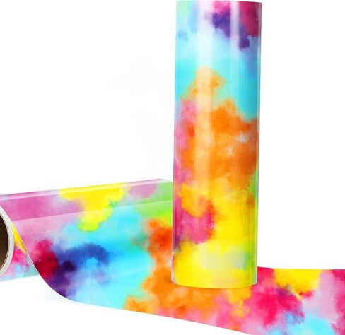 WRAPXPERT نقل الحرارة الفينيل HTV قوس قزح ألوان مائية أصفر 10 بوصة × 6 قدم حديد على لفافة الفينيل للملابس التي شيرت DIY in Kuwait