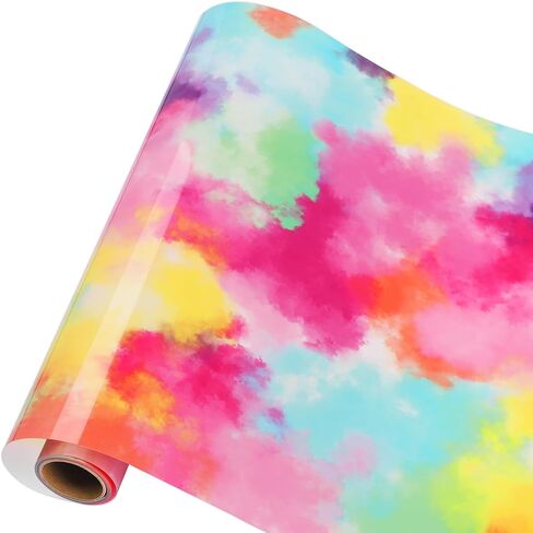 WRAPXPERT نقل الحرارة الفينيل HTV قوس قزح ألوان مائية أصفر 10 بوصة × 6 قدم حديد على لفافة الفينيل للملابس التي شيرت DIY in Kuwait