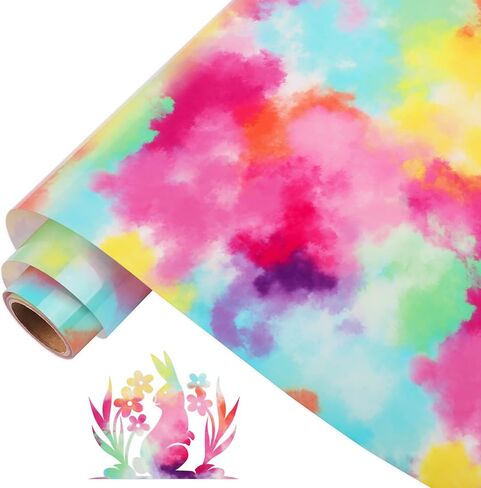 WRAPXPERT نقل الحرارة الفينيل HTV قوس قزح ألوان مائية أصفر 10 بوصة × 6 قدم حديد على لفافة الفينيل للملابس التي شيرت DIY in Kuwait