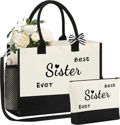 JSTUMB Birthday Gifts Women Canvas Tote Bag Mother's Day Gifts Friend Gifts Personalized Bride Wedding Beach Christmas Gifts in Saudi Arabia