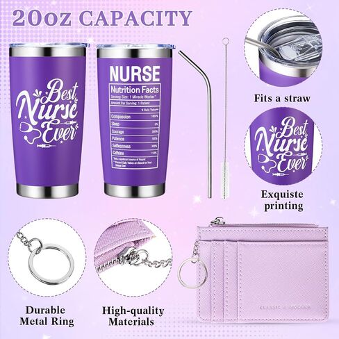 Tiangrid 3 Pcs Nurse Gift for Women Men Zippered Nurse Tote Bag 20oz Tumbler Cup with Lid Credit Card Holder for Nurse Gift in Saudi Arabia