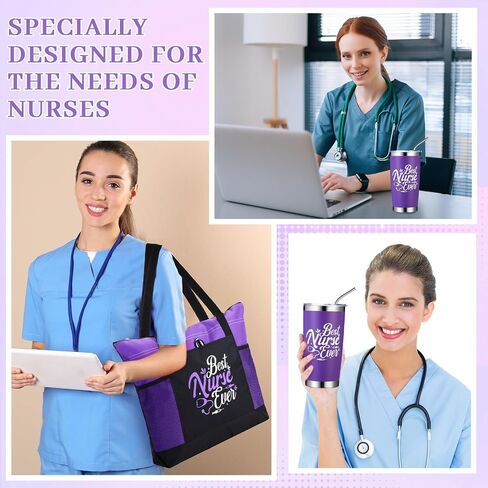 Tiangrid 3 Pcs Nurse Gift for Women Men Zippered Nurse Tote Bag 20oz Tumbler Cup with Lid Credit Card Holder for Nurse Gift in Saudi Arabia