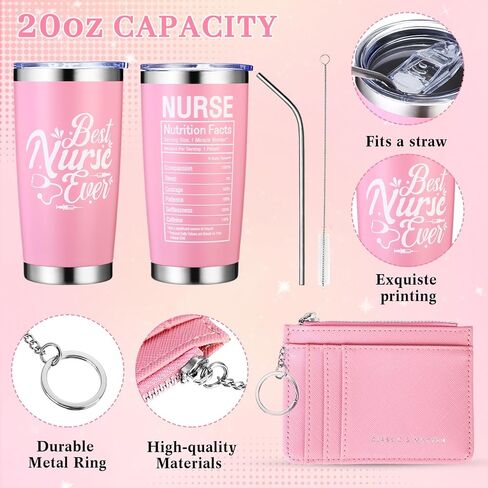 Tiangrid 3 قطع ممرضة هدية للنساء الرجال انغلق ممرضة حمل حقيبة 20 أوقية بهلوان كوب مع غطاء حامل بطاقة الائتمان ل ممرضة هدية in Kuwait