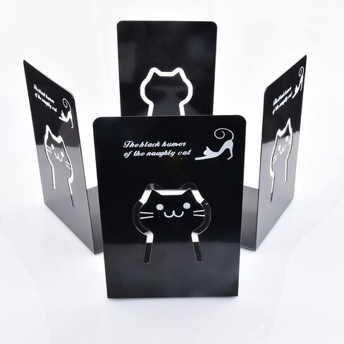 KelBay Office Heavy Duty Bookends Decorative, Cat Design Metal Sturdy Book Ends Stopper with Anti Slip Rubber Base Hold Support Black k-02 bookend in Saudi Arabia