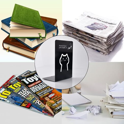 KelBay Office Heavy Duty Bookends Decorative, Cat Design Metal Sturdy Book Ends Stopper with Anti Slip Rubber Base Hold Support Black k-02 bookend in Saudi Arabia
