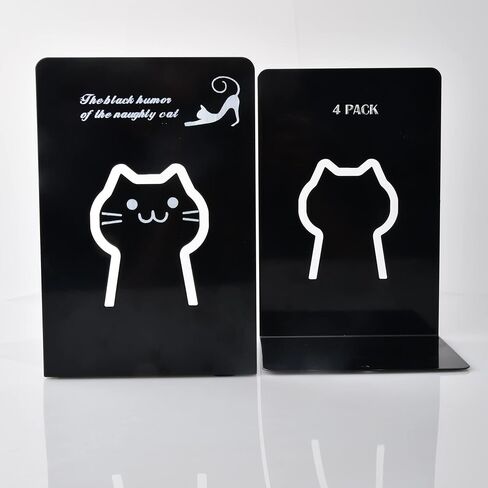 KelBay Office Heavy Duty Bookends Decorative, Cat Design Metal Sturdy Book Ends Stopper with Anti Slip Rubber Base Hold Support Black k-02 bookend in Saudi Arabia