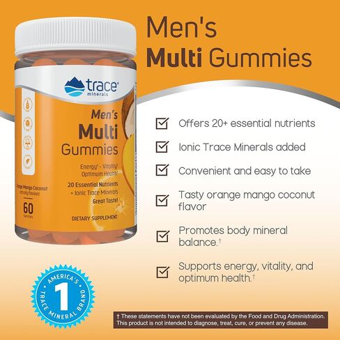 علكات متعددة للرجال من Trace Minerals | خالي من السكر مع أكثر من 20 فيتامين وأيوني لأقصى قدر من الامتصاص | نكهة البرتقال والمانجو وجوز الهند اللذيذة | 60 عدد in Kuwait