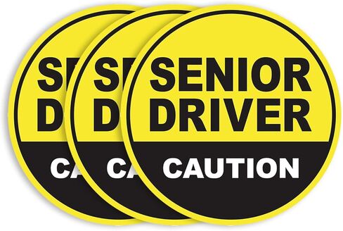 GEEKBEAR Senior Driver Car Magnet - Colorful, Reflective, Weather-Resistant - Circular 4.7 x 4.7 in (Yellow/Black, 3 Pack) in Kuwait