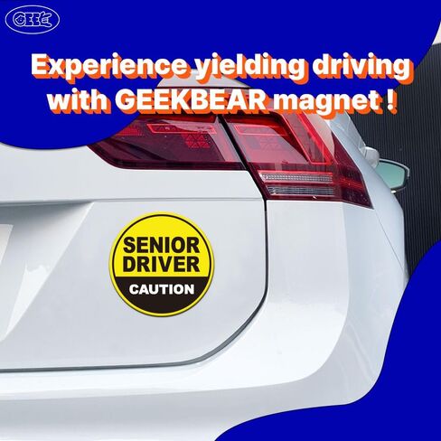 GEEKBEAR Senior Driver Car Magnet - Colorful, Reflective, Weather-Resistant - Circular 4.7 x 4.7 in (Yellow/Black, 3 Pack) in Kuwait