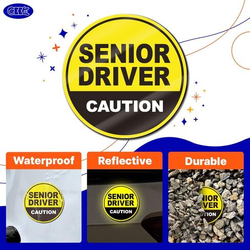 GEEKBEAR Senior Driver Car Magnet - Colorful, Reflective, Weather-Resistant - Circular 4.7 x 4.7 in (Yellow/Black, 3 Pack) in Saudi Arabia