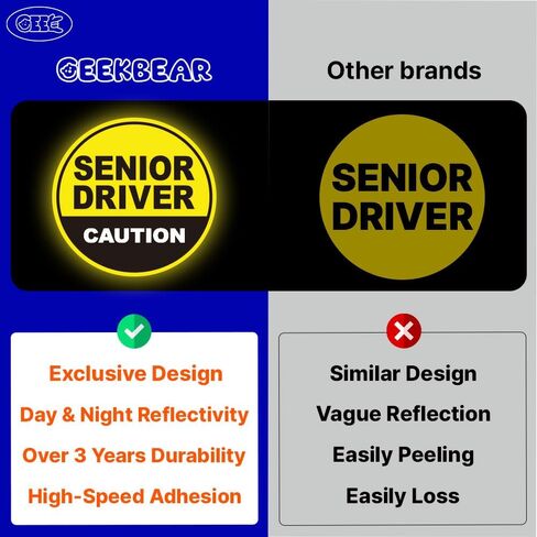 GEEKBEAR Senior Driver Car Magnet - Colorful, Reflective, Weather-Resistant - Circular 4.7 x 4.7 in (Yellow/Black, 3 Pack) in Saudi Arabia