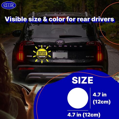 GEEKBEAR Senior Driver Car Magnet - Colorful, Reflective, Weather-Resistant - Circular 4.7 x 4.7 in (Yellow/Black, 3 Pack) in Kuwait