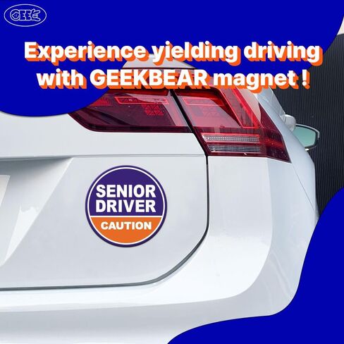 GEEKBEAR Senior Driver Car Magnet - Colorful, Reflective, Weather-Resistant - Circular 4.7 x 4.7 in (Yellow/Black, 3 Pack) in Saudi Arabia