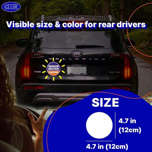 GEEKBEAR Senior Driver Car Magnet - Colorful, Reflective, Weather-Resistant - Circular 4.7 x 4.7 in (Yellow/Black, 3 Pack) in Saudi Arabia