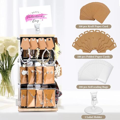 منظم حامل القرط من JuneHeart، حامل عرض القرط المعدني مع قاعدة خشبية 48 خطافًا منظم القرط للقلائد والأقراط وعرض المجوهرات القابلة للدوران للنساء والفتيات والبائعين in Kuwait