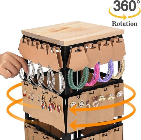 منظم حامل القرط من JuneHeart، حامل عرض القرط المعدني مع قاعدة خشبية 48 خطافًا منظم القرط للقلائد والأقراط وعرض المجوهرات القابلة للدوران للنساء والفتيات والبائعين in Kuwait