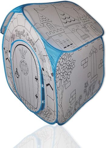 Color Your Own Tent for Kids - Indoor Playhouse Pop Up Tent for Boys and Girl Comes with Six Washable Ink Color Pens in Kuwait
