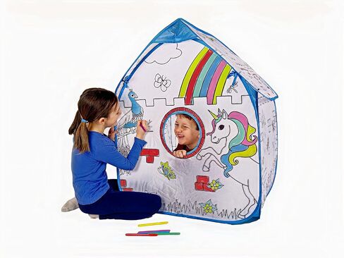 Color Your Own Tent for Kids - Indoor Playhouse Pop Up Tent for Boys and Girl Comes with Six Washable Ink Color Pens in Kuwait
