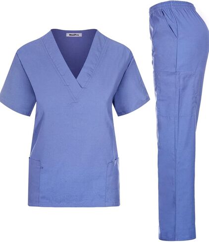 طقم طبي نسائي من MedPro برقبة على شكل حرف V وسروال كارجو باللون الأزرق مقاس XL in Kuwait