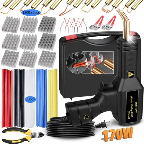 𝟏𝟕𝟎𝗪 Plastic Welder with 6 Types 1205pcs Staples,Upgraded Version 4-in-1 Plastic Welding Kit Car Bumper Repair Kit,Plastic Welder Gun with Smoothing Head for Car Bumper Kayaks Crack Repairs (Red) in Kuwait