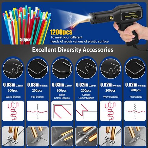 𝟏𝟕𝟎𝗪 Plastic Welder with 6 Types 1205pcs Staples,Upgraded Version 4-in-1 Plastic Welding Kit Car Bumper Repair Kit,Plastic Welder Gun with Smoothing Head for Car Bumper Kayaks Crack Repairs (Red) in Kuwait