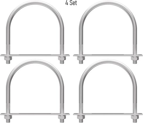FOCMKEAS 4 Sets 304 Stainless Steel Round Bend U-Bolts 4.02"(102mm) Inner Width 5.35"(136mm) Length M10 with Nuts, Frame Plate, Washers, Accessories for Boat Trailer Axle Sailboat Trailer in Saudi Arabia