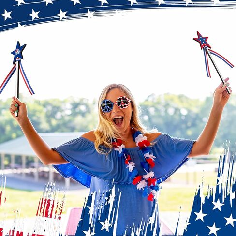 Yuxung 24 Pcs 4th of July Star Picks 7.9 inch Wood Patriotic Picks Red White and Blue Patriotic Decor for Memorial Day Independence Day Table Centerpiece Decoration Vase Crafts Stems Arrangement in Saudi Arabia