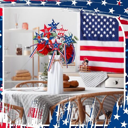 Yuxung 24 Pcs 4th of July Star Picks 7.9 inch Wood Patriotic Picks Red White and Blue Patriotic Decor for Memorial Day Independence Day Table Centerpiece Decoration Vase Crafts Stems Arrangement in Saudi Arabia