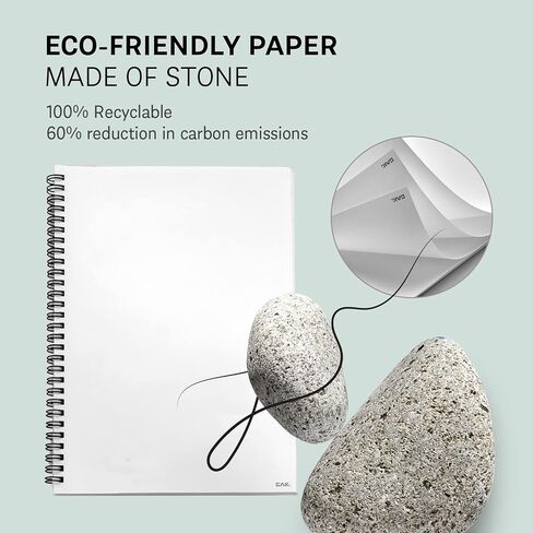 GAK. Stone Paper Notebook | No Lines Spiral Notebook Waterproof Sheet Aesthetic Journal for Note Taking | Notebooks for Work & Aesthetic School Supplies | Large Size, White (7.2"x10.1", 50 sheets) in Saudi Arabia