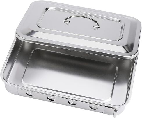 201 Stainless Steel Surgical Tray - Professional Dental Instrument Tray Medical Disinfection Dish with Lid & Recessed Handle Grip in Saudi Arabia