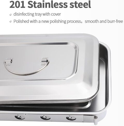 201 Stainless Steel Surgical Tray - Professional Dental Instrument Tray Medical Disinfection Dish with Lid & Recessed Handle Grip in Saudi Arabia
