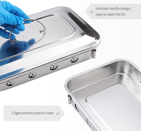 201 Stainless Steel Surgical Tray - Professional Dental Instrument Tray Medical Disinfection Dish with Lid & Recessed Handle Grip in Saudi Arabia