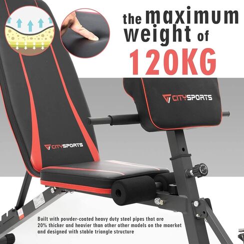 CITYSPORTS Adjustable Weight Bench, Multifunction Folding Weight Bench with 7 Adjustable Positions & 2 Training Straps, Home Gym Weight Bench (S1) in Saudi Arabia