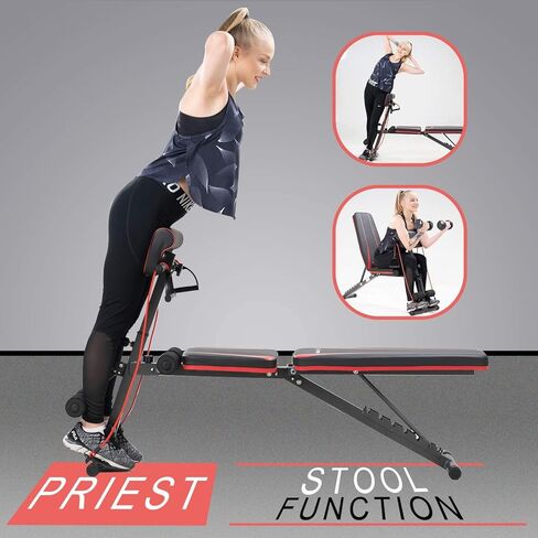 CITYSPORTS Adjustable Weight Bench, Multifunction Folding Weight Bench with 7 Adjustable Positions & 2 Training Straps, Home Gym Weight Bench (S1) in Saudi Arabia