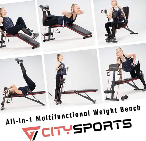 CITYSPORTS Adjustable Weight Bench, Multifunction Folding Weight Bench with 7 Adjustable Positions & 2 Training Straps, Home Gym Weight Bench (S1) in Saudi Arabia
