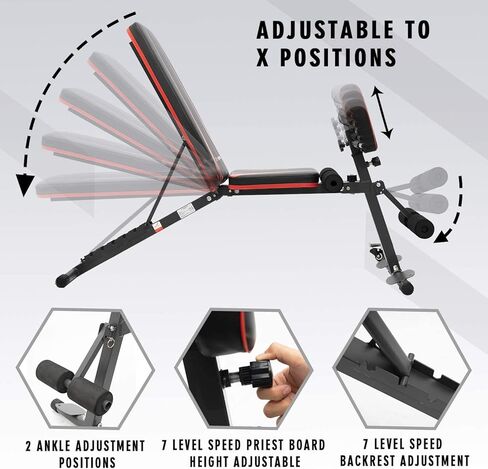 CITYSPORTS Adjustable Weight Bench, Multifunction Folding Weight Bench with 7 Adjustable Positions & 2 Training Straps, Home Gym Weight Bench (S1) in Saudi Arabia